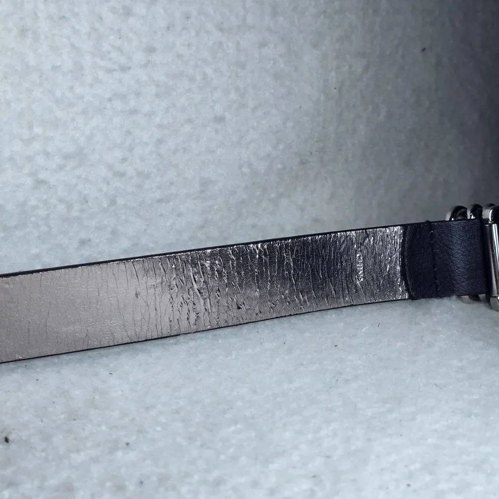 Michael Kors Genuine Leather Belt Black Silver Buckle 5 Metal Rings Small